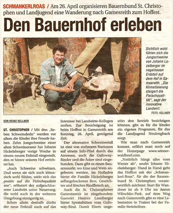 Zeitungsartikel: Den Bauernhof erleben