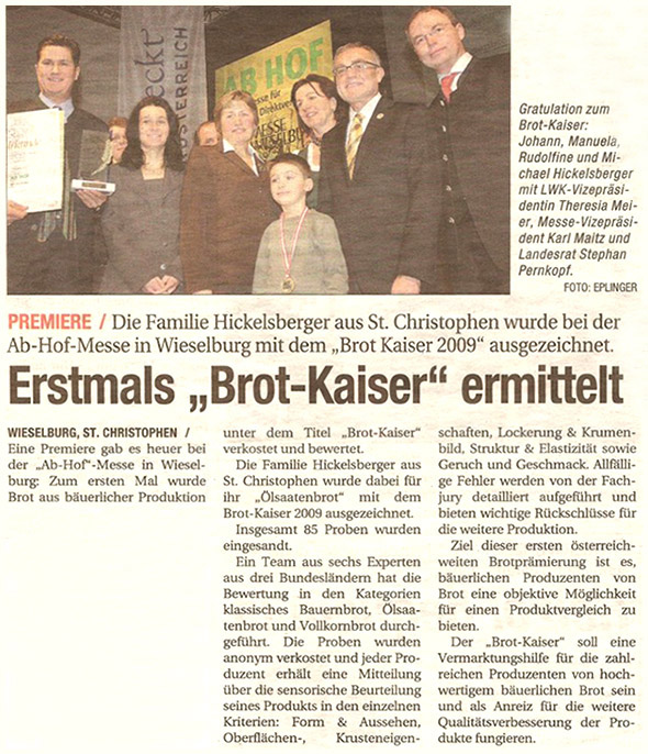 Zeitungsartikel: Brot-Kaiser Auszeichnung